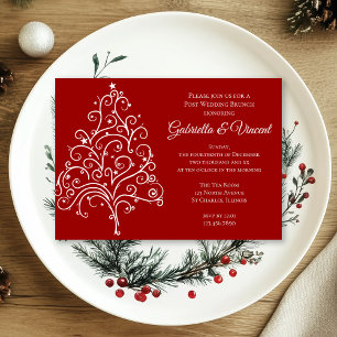 Roter Weihnachtsbaum Winter-Hochzeitbrunch nach de Einladung