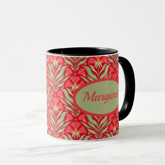 Roter Weihnachtsblumen-Name-Becher Tasse (VorderseiteRechts)