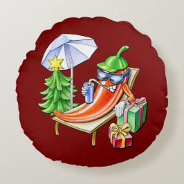 Roter Weihnachtsfeiertag Cartoon Zeichnend Rundes Kissen