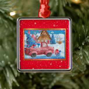Roter Weihnachtsfeiertag LKW anpassen Ornament Aus Metall