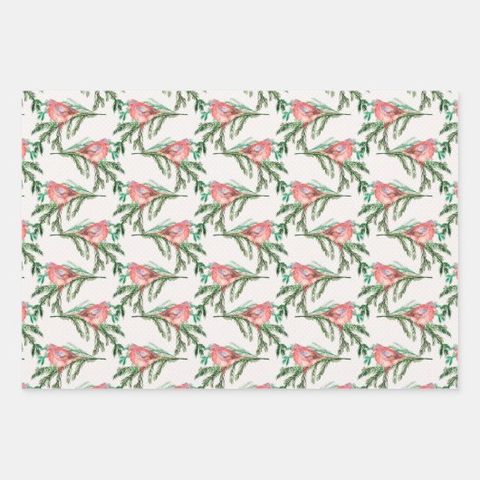 Roter Weihnachtsfest-Kardinal auf Kiefernzweigen Geschenkpapier Set (Vorderseite 3)