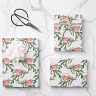 Roter Weihnachtsfest-Kardinal auf Kiefernzweigen Geschenkpapier Set