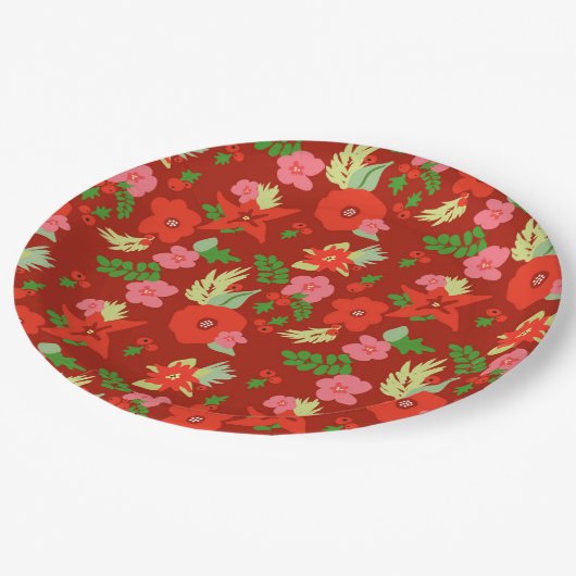 Roter Weihnachtsflora-Papier-Teller Pappteller (Schrägansicht)