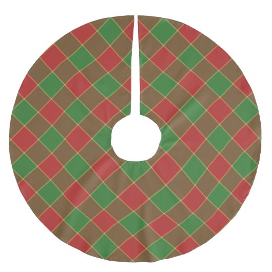 Roter Weihnachtsgrün Karo karierte diagonale Muste Polyester Weihnachtsbaumdecke (Vorderseite)