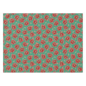Roter Weihnachtskaktus Blume auf grünem Muster Tischdecke (Vorderseite (Horizontal))