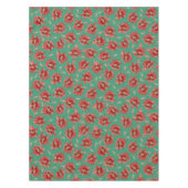 Roter Weihnachtskaktus Blume auf grünem Muster Tischdecke (Vorderseite)