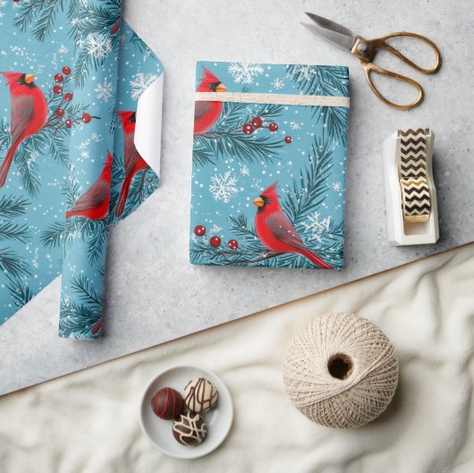 Roter Weihnachtskardinal-Vogel-Feiertag Geschenkpapier (Kunsthandwerk)