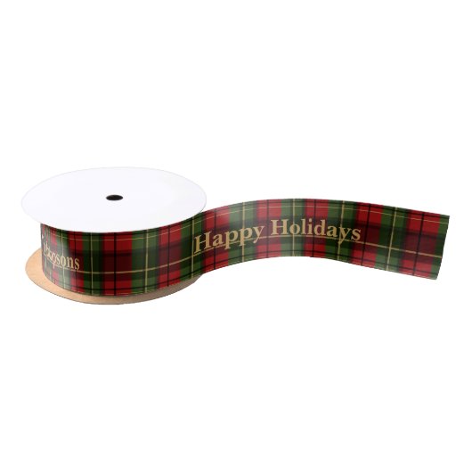 Roter Weihnachtskariert mit individuellem Text Fes Satinband (Spule)