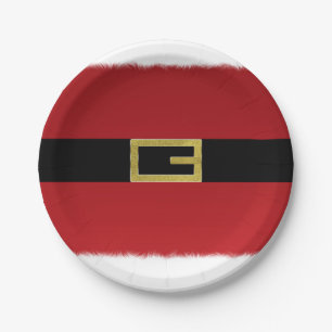 Roter Weihnachtsmann-Gurt u. weißes Pappteller