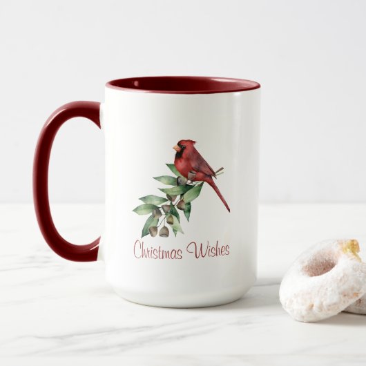 Roter Weihnachtsmann-Kardinal mit Grün Tasse (Mit Donut)