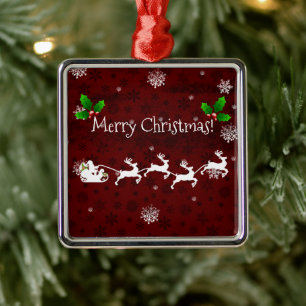 Roter Weihnachtsmann - Keramik Schlitten und Renti Ornament Aus Metall