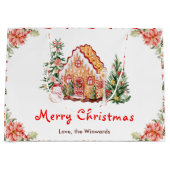 Roter Weihnachtsmann Lebkuchenhäuschen Große Geschenktüte (Vorderseite)