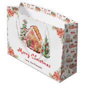 Roter Weihnachtsmann Lebkuchenhäuschen Große Geschenktüte (Rückseite Schrägansicht)