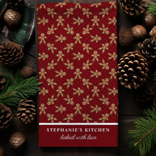 Roter Weihnachtsmann-Polka-Punkt-Gebäck-Mann-Weihn Geschirrtuch