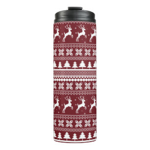 Roter Weihnachtsmann-Rentier-Weihnachtsbaum-Pullov Thermosbecher