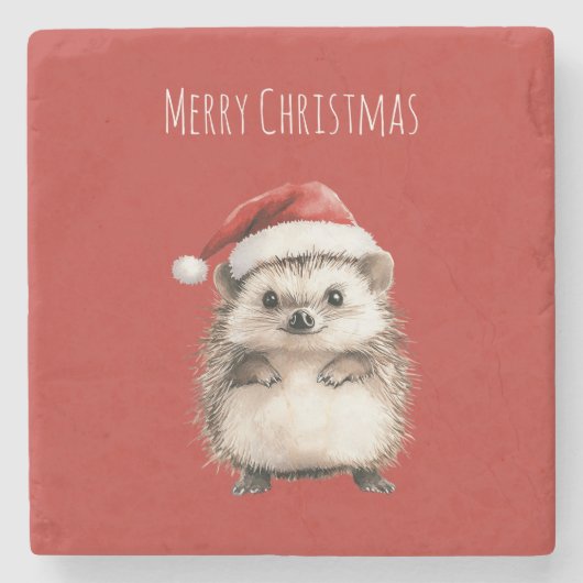 Roter Weihnachtsmützen-Igel Steinuntersetzer (Vorderseite)