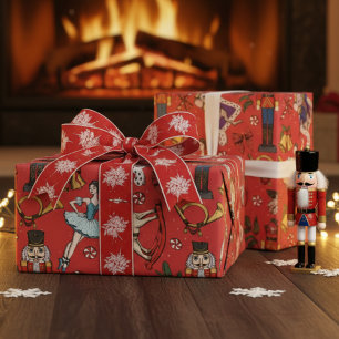 Roter Weihnachtsnussknacker Mäusekönig Ballerina Geschenkpapier
