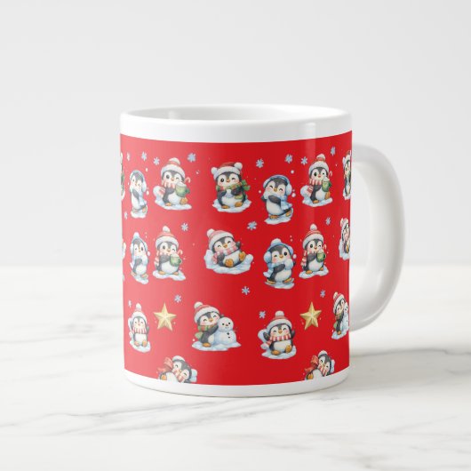Roter Weihnachtspinguin-Becher Jumbo-Tasse (Vorderseite Rechts)