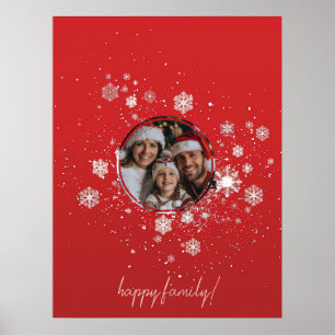 Roter Weihnachtsrahmen mit Schneeflocken Poster