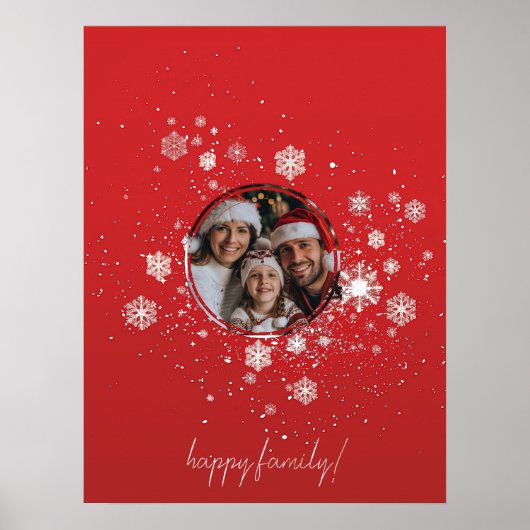 Roter Weihnachtsrahmen mit Schneeflocken Poster (Vorne)
