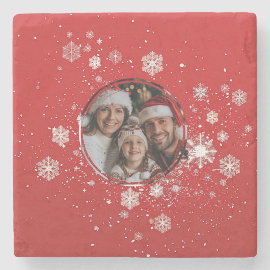 Roter Weihnachtsrahmen mit Schneeflocken Steinuntersetzer (Vorderseite)