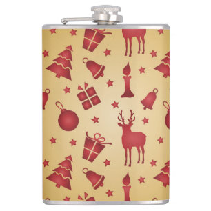 Roter Weihnachtsrinder auf Gold Flachmann
