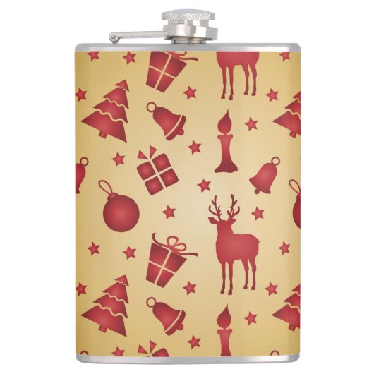 Roter Weihnachtsrinder auf Gold Flachmann (Vorderseite)