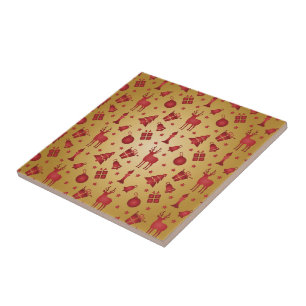 Roter Weihnachtsrinder auf Gold Fliese