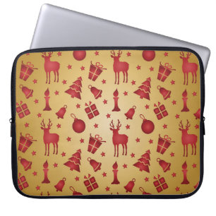 Roter Weihnachtsrinder auf Gold Laptopschutzhülle