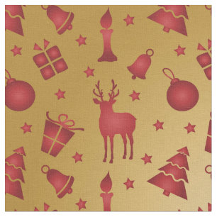 Roter Weihnachtsrinder auf Gold Stoff