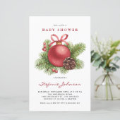 Roter Weihnachtsschmuck Brautdusche Einladung (Stehend Vorderseite)