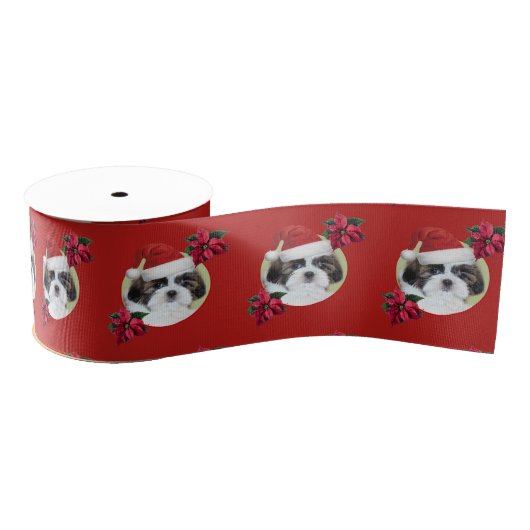 Roter Weihnachtsshih tzu Hund 3" Grosgrain Band Ripsband (Spule)