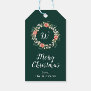 Roter Weihnachtsstern-Kranz Frohe Weihnachten Geschenkanhänger