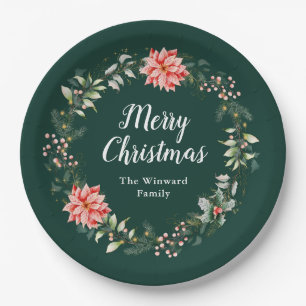Roter Weihnachtsstern-Kranz Frohe Weihnachten Pappteller