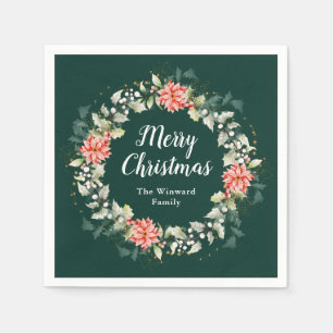 Roter Weihnachtsstern-Kranz Frohe Weihnachten Serviette