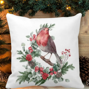 Roter Weihnachtsvogel Stechpalmen-Beere Tannenzapf Kissen