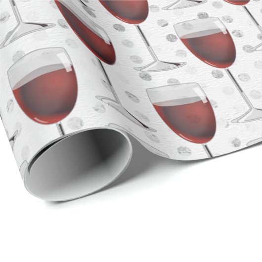 Roter Wein auf Silberpunkten Geschenkpapier (Rolleneckpunkt)
