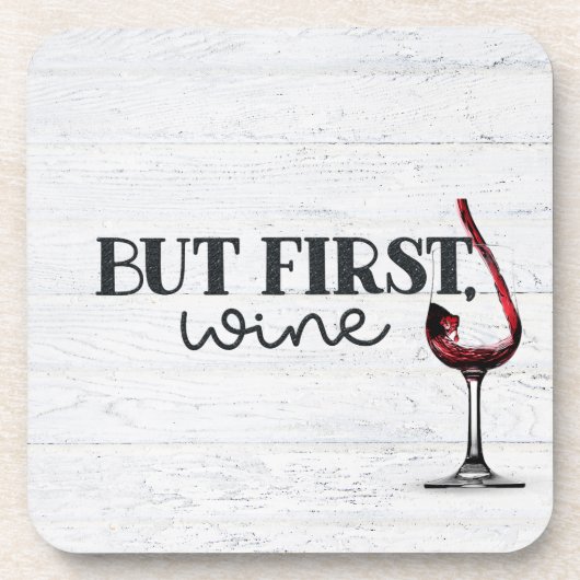 Roter Wein auf weißem Holz Getränkeuntersetzer (Vorderseite)