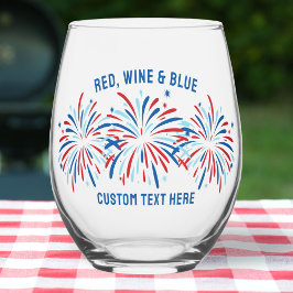 Roter Wein & Blauer Feuerwerk 4. Juli Custom Weinglas Ohne Stiel