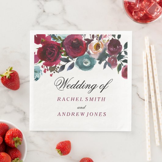 Roter Wein Burgund Blumenhochzeit Serviette (Beispiel)