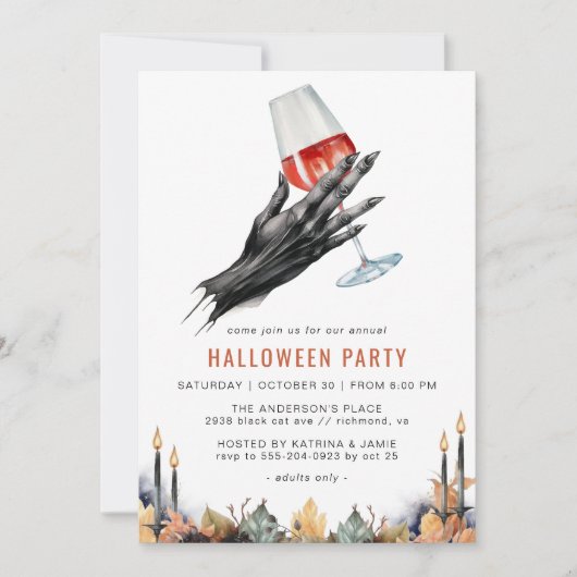 Roter Wein der Hexe | Funny Adult Halloween-Party Einladung (Vorderseite)