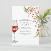 Roter Wein | Eleganter rosa, florale Frauen zum Ge Einladung (Stehend Vorderseite)