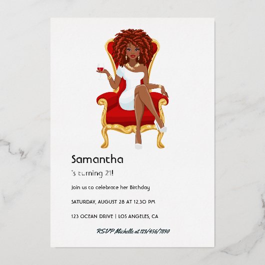 Roter Wein Geburtstag Girl Foil Einladung (Rückseite)