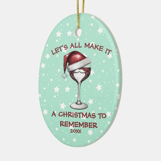 Roter Wein Glas mit Weihnachtsmannmütze Weinkultur Keramik Ornament (Links)