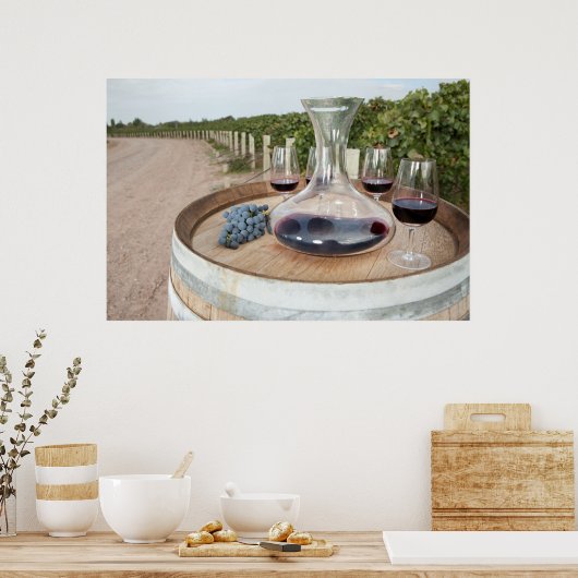 Roter Wein im Weingarten Poster (Küche)