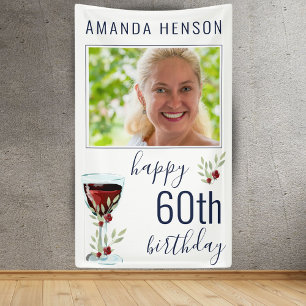 Roter Wein Rose Aquarell Foto 60. Geburtstag Banner