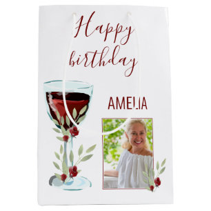 Roter Wein Rose Aquarell Foto 60. Geburtstag Mittlere Geschenktüte