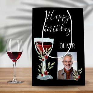 Roter Wein Rose Aquarell Foto 60. Geburtstag Mittlere Geschenktüte