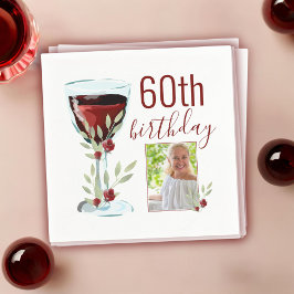 Roter Wein Rose Aquarell Foto 60. Geburtstag Serviette