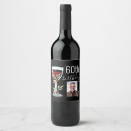 Roter Wein Rose Aquarell Foto 60. Geburtstag Weinetikett